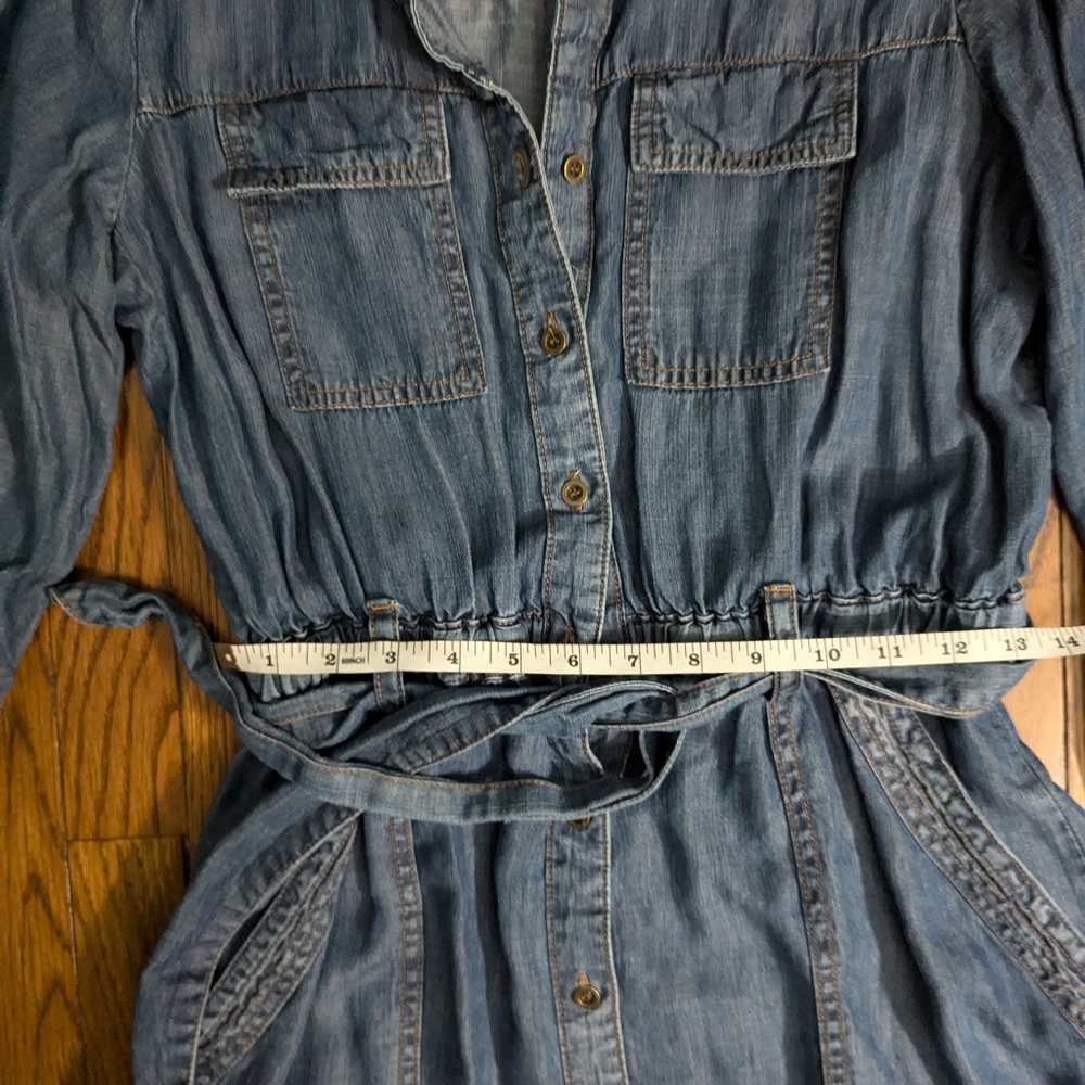 🆕 NWOT dark denim button front long sleeve belted shirt dress by velvet heart - Picture 8 of 9